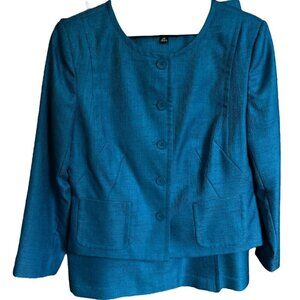Sag Harbor Suit Womens 2 Piece Skirt Suit Peacock Deep Aqua Textured Size 14P
